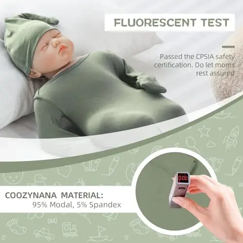 COOZYNANA 2Pack Newborn Baby Knotted Gown, Super Soft Modal Infant Long Sleeve Sleeper with Hat and Headband Set - 4