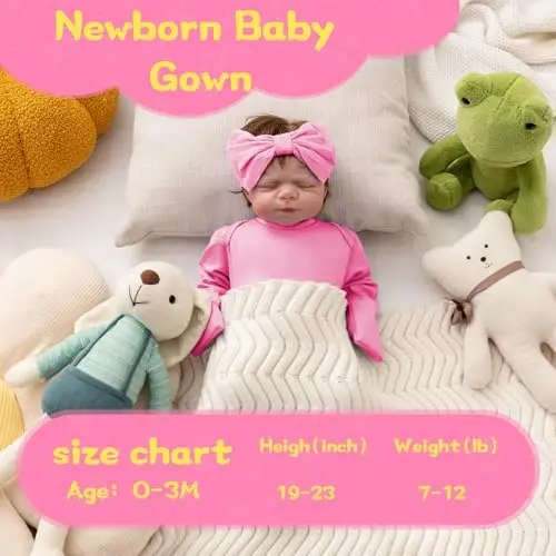 COOZYNANA 2Pack Newborn Baby Knotted Gown, Super Soft Modal Infant Long Sleeve Sleeper with Hat and Headband Set - 2