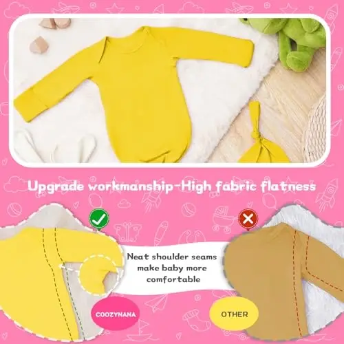 COOZYNANA 2Pack Knotted Gown Baby Newborn, Ultra-Soft Modal Sleeper for 0-3 Month Boys & Girls - 3