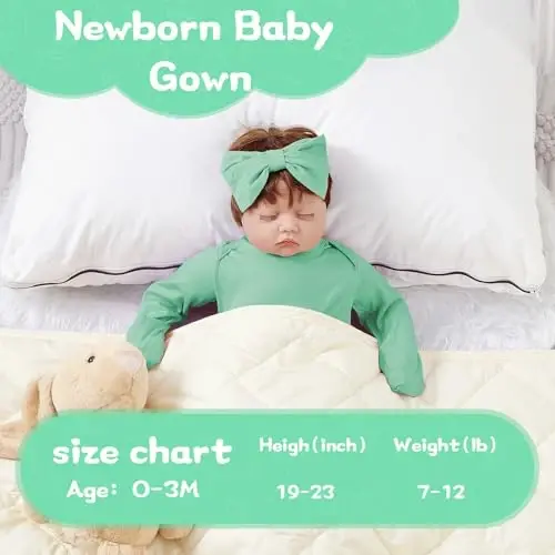 COOZYNANA 2Pack Newborn Baby Knotted Gown, Super Soft Modal Infant Long Sleeve Sleeper with Hat and Headband Set - 2