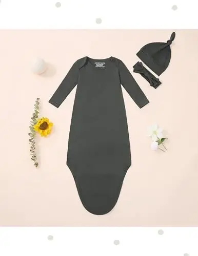 COOZYNANA 2Pack Newborn Baby Knotted Gown, Super Soft Modal Infant Long Sleeve Sleeper with Hat and Headband Set - 1