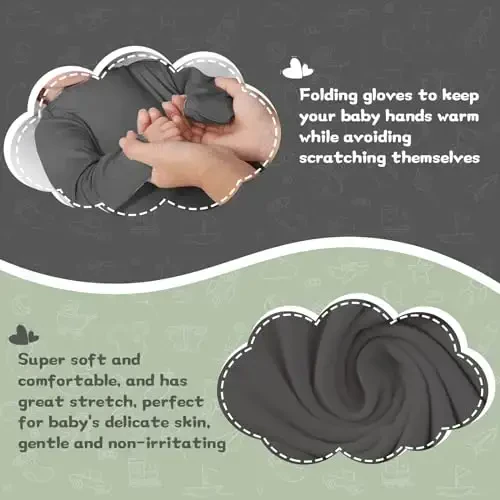 COOZYNANA 2Pack Newborn Baby Knotted Gown, Super Soft Modal Infant Long Sleeve Sleeper with Hat and Headband Set - 3