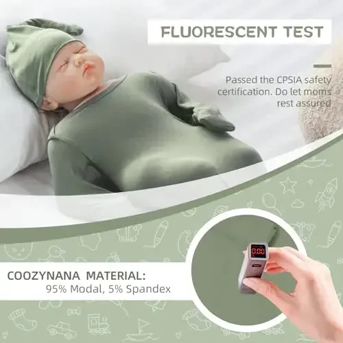 COOZYNANA 2Pack Newborn Baby Knotted Gown, Super Soft Modal Infant Long Sleeve Sleeper with Hat and Headband Set - 4