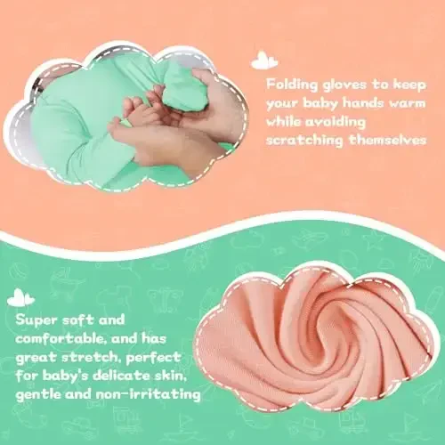 COOZYNANA 2Pack Newborn Baby Knotted Gown, Super Soft Modal Infant Long Sleeve Sleeper with Hat and Headband Set - 3