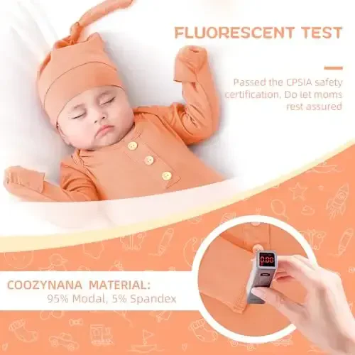 COOZYNANA 2Pack Newborn Baby Knotted Gown, Super Soft Modal Infant Long Sleeve Sleeper with Hat and Headband Set - 5