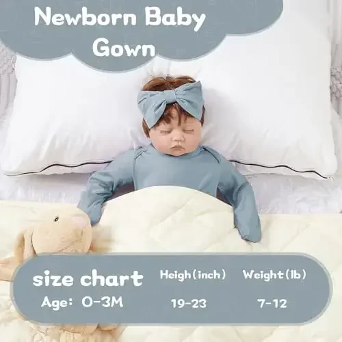 COOZYNANA 2Pack Newborn Baby Knotted Gown, Super Soft Modal Infant Long Sleeve Sleeper with Hat and Headband Set - 2