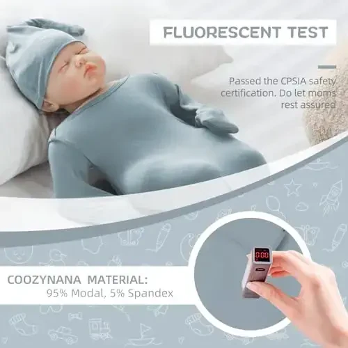 COOZYNANA 2Pack Newborn Baby Knotted Gown, Super Soft Modal Infant Long Sleeve Sleeper with Hat and Headband Set - 4