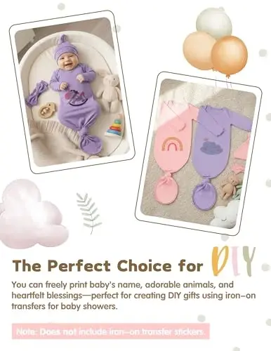COOZYNANA 2Pack Newborn Baby Knotted Gown, Super Soft Modal Infant Long Sleeve Sleeper with Hat and Headband Set - 5