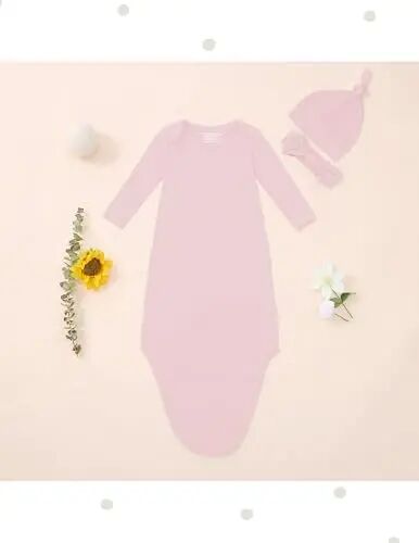 COOZYNANA Newborn Knotted Gown 2Pack, Soft Breathable Baby Sleep Gown for Boys Girls, Infant Baby Coming Home Hospital Outfit 