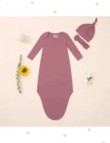 COOZYNANA Newborn Knotted Gown 2Pack, Soft Breathable Baby Sleep Gown for Boys Girls, Infant Baby Coming Home Hospital Outfit 