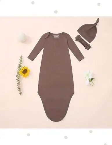 COOZYNANA Newborn Knotted Gown 2Pack, Soft Breathable Baby Sleep Gown for Boys Girls, Infant Baby Coming Home Hospital Outfit 