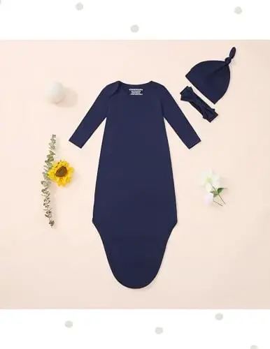 COOZYNANA Newborn Knotted Gown 2Pack, Soft Breathable Baby Sleep Gown for Boys Girls, Infant Baby Coming Home Hospital Outfit 