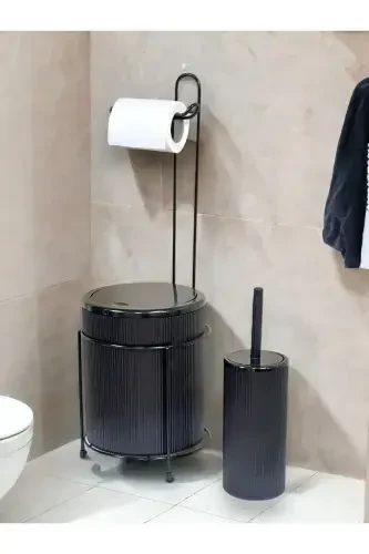 Çöp Kovalı Wc Kağıtlık Ve Tuvalet Fırça Seti-SİYAH - METALSHOP (1)