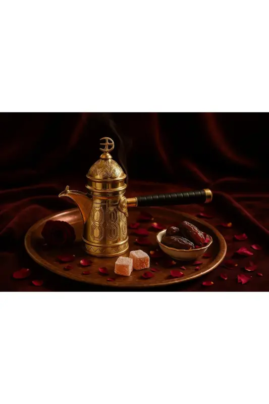 Copper Mırra Coffee Pot with Engraved Motifs 18 CM - 1