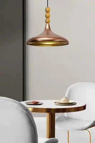 Copper Patina Champion Wooden Beaded Single Chandelier Pendant Living Room Kitchen Boutique Lamp-patina - 4