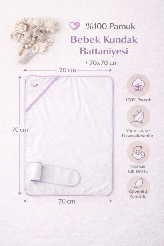 COPY - Baby 100% cotton Belted Swaddle 70*70 cm. -Purple - 3