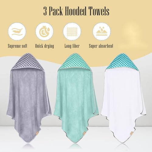 CORAL DOCK 3 Pack Baby Hooded Bath Towel Sets, Ultra Absorbent Baby Essentials Item for Newborn Boy Girl, Baby Bath Shower Towel Gifts for Infant and Toddler - Classic Neutral Plaid - 44