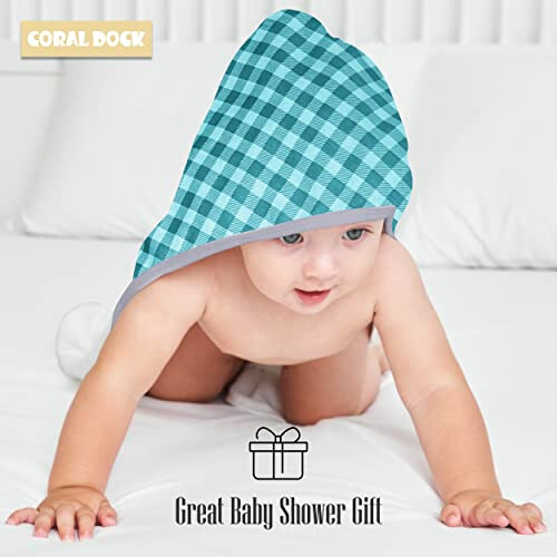 CORAL DOCK 3 Pack Baby Hooded Bath Towel Sets, Ultra Absorbent Baby Essentials Item for Newborn Boy Girl, Baby Bath Shower Towel Gifts for Infant and Toddler - Classic Neutral Plaid - 45