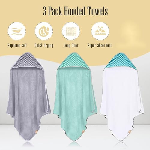 CORAL DOCK 3 Pack Baby Hooded Bath Towel Sets, Ultra Absorbent Baby Essentials Item for Newborn Boy Girl, Baby Bath Shower Towel Gifts for Infant and Toddler - Classic Neutral Plaid - 30