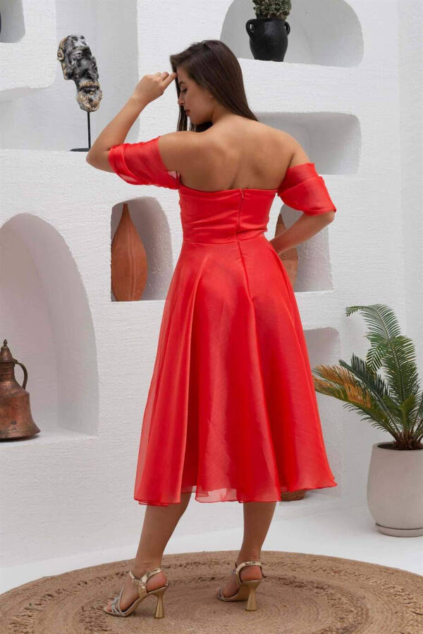 Coral Low-Sleeved Organza Engagement Dress - 5