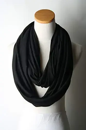 corciova Black Soft Girl Women Infinity Wrap Scarf Stretchy Jersey Knit Sleep Head Circle Scarf Continuous Loop Light Weight - 2