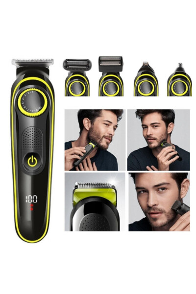 Cordless 5 in 1 Hair Beard Body Shaver Rechargeable Men's Grooming Set with LED Display - 7