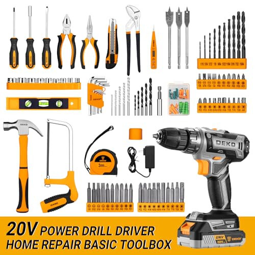 Cordless Drill Tool Kit Set: 20V Power Drill Tool Box with Battery Electric Drill Driver for Men Home Hand Repair Basic Toolbox Tools Sets Drills Case - 2