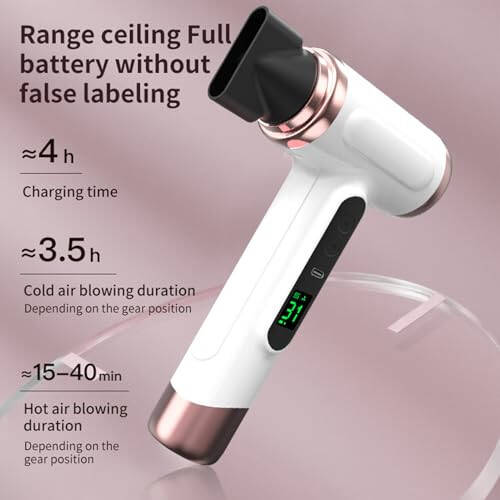 Cordless Hair Dryer, 15000mAh Rechargeable Hair Dryer, 3 Adjustable Cold Hot Wind, 200W Battery Operated Hair Dryer for Travel Camping - 4