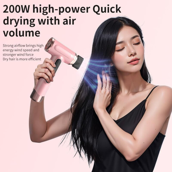 Cordless Hair Dryer, 15000mAh Rechargeable Hair Dryer, 3 Adjustable Cold Hot Wind, 200W Battery Operated Hair Dryer for Travel Camping - 5