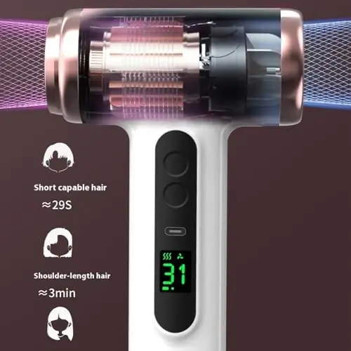 Cordless Hair Dryer,Portable Blow Dryer for Women Men,Hot Cold Blow 15000mAh Rechargeable Lightweight Portable Blow Dryer for Dormitory Travel,Fast Drying as Salon (US Plug) - 3