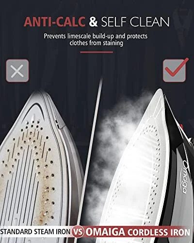 Cordless Iron, 1500W Cordless Iron with Steam - Cordless Iron for Clothes with 11.84oz Water Tank, Anti Drip Iron Cordless with Ceramic Soleplate and 3 Temperature Settings-BLACK - 6