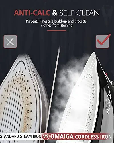 Cordless Iron, 1500W Cordless Iron with Steam - Cordless Iron for Clothes with 11.84oz Water Tank, Anti Drip Iron Cordless with Ceramic Soleplate and 3 Temperature Settings-BLACK - 6