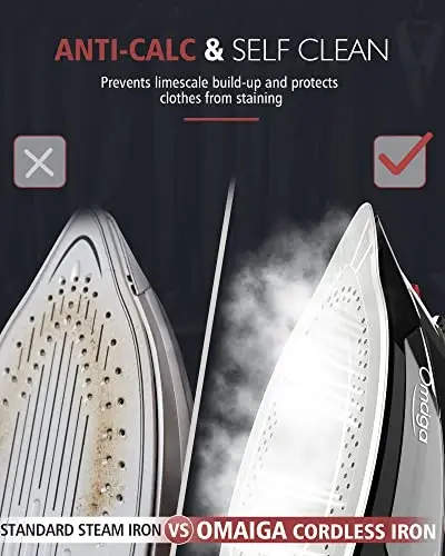 Cordless Iron, 1500W Cordless Iron with Steam - Cordless Iron for Clothes with 11.84oz Water Tank, Anti Drip Iron Cordless with Ceramic Soleplate and 3 Temperature Settings-BLACK - 5