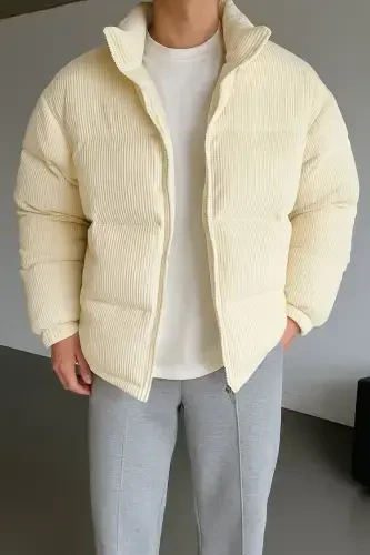 Corduroy Padded Jacket-CREAM - 1