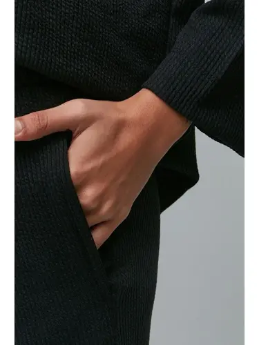 Corduroy Pocketed T-Shirt Flared Pants Set 9132 Black-Black - 5