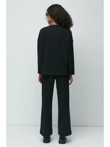 Corduroy Pocketed T-Shirt Flared Pants Set 9132 Black-Black - 6