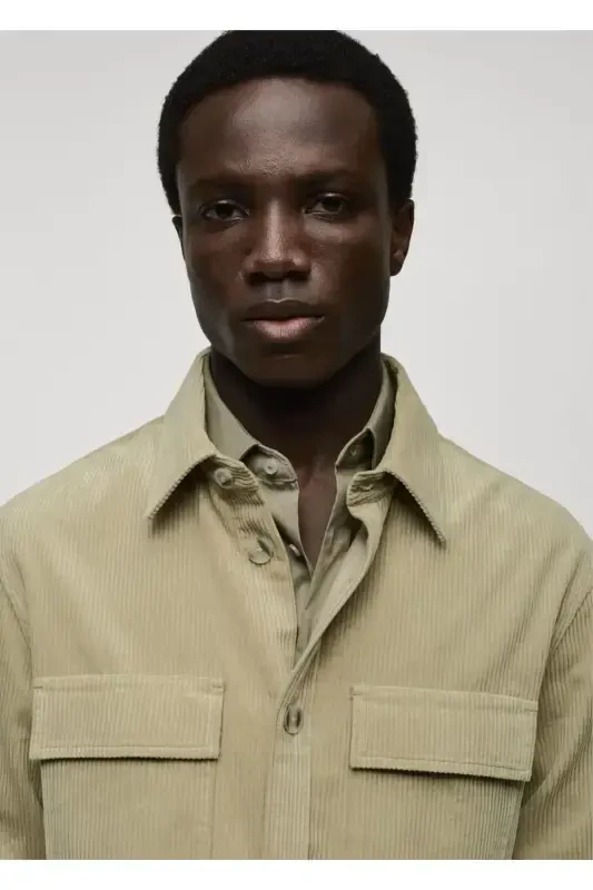 Corduroy Shirt Jacket with Pocket - 2