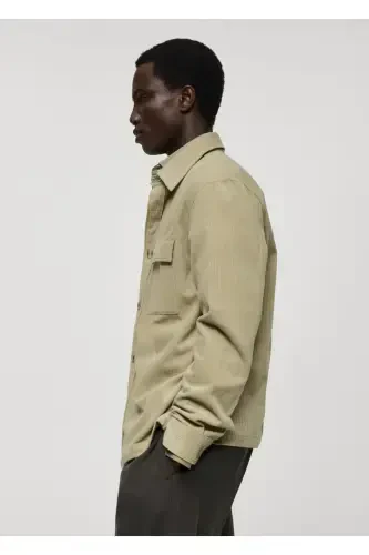 Corduroy Shirt Jacket with Pocket - 7