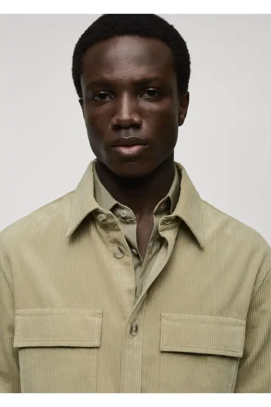 Corduroy Shirt Jacket with Pocket - 2