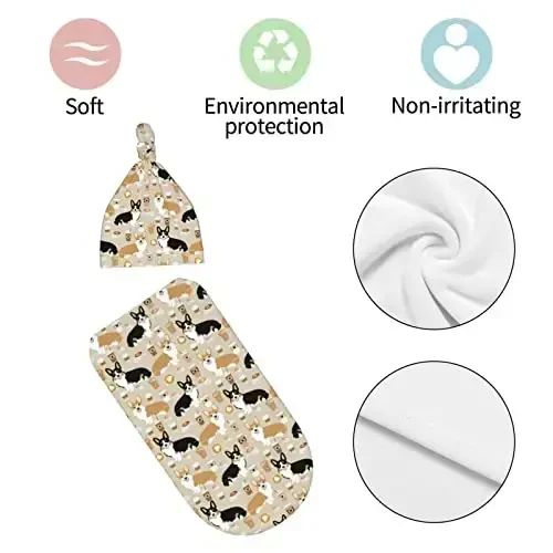 Corgi Newborn Swaddle Blanket with Hat Set Baby Stuff Receiving Blankets Soft Transition Sleep Sacks Gifts for Infant Boys Girls - 7