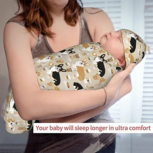Corgi Newborn Swaddle Blanket with Hat Set Baby Stuff Receiving Blankets Soft Transition Sleep Sacks Gifts for Infant Boys Girls - 6