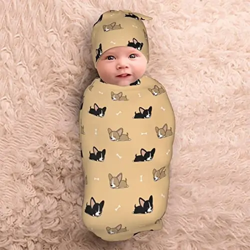 Corgi Newborn Swaddle Blanket with Hat Set Baby Stuff Receiving Blankets Soft Transition Sleep Sacks Gifts for Infant Boys Girls - 5