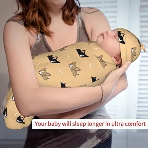 Corgi Newborn Swaddle Blanket with Hat Set Baby Stuff Receiving Blankets Soft Transition Sleep Sacks Gifts for Infant Boys Girls - 6