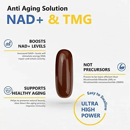 Corllia Liposomal NAD+ 500mg TMG 250mg Softgels bilan, Nikotinamid Ribosid Alternativ, Haqiqiy NAD+ Qo'shimchasi, 60 Porsiya - CORLLIA (1)