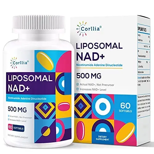 Corllia Liposomal NAD+ 500mg with TMG 250mg Softgels, Nicotinamide Riboside Alternative, Actual NAD+ Supplement, 60 Servings - 1