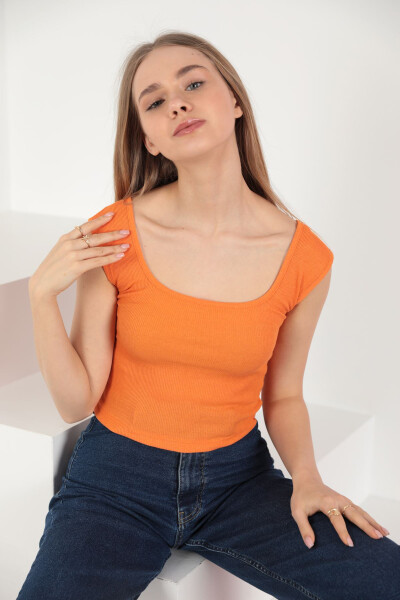 Corset Fabric Front Back Square Sleeveless Women's Blouse - Orange - 2