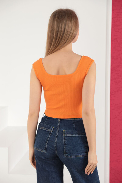 Corset Fabric Front Back Square Sleeveless Women's Blouse - Orange - 4