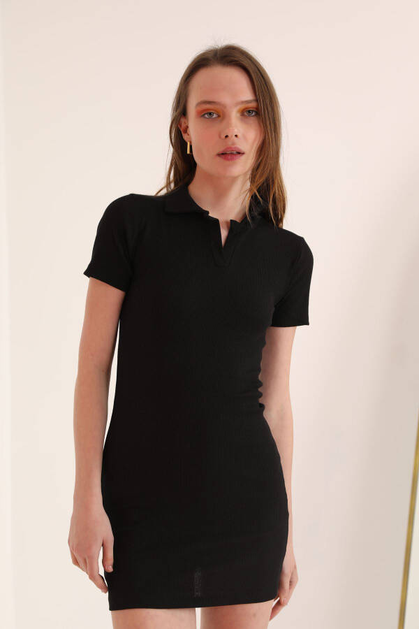 Corset Fabric Polo Collar Women's Dress - Black - 1