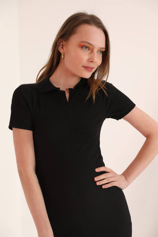 Corset Fabric Polo Collar Women's Dress - Black - 4