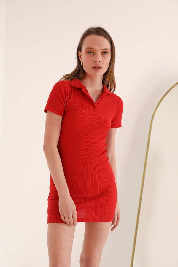 Corset Fabric Polo Collar Women's Dress - Red - 1